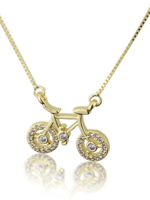 gold-plated Brass Cubic Zirconia  Minimalist Bike Pendant   Necklace