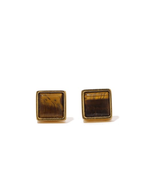 ACCA Titanium Steel Natural Stone Square Vintage Earring 0