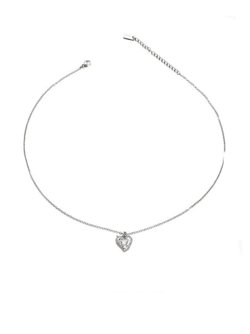 Steel color Titanium Steel Cubic Zirconia Heart Minimalist Necklace