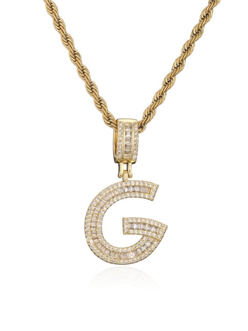 G Brass Cubic Zirconia  Vintage  Letter  Pendant Necklace