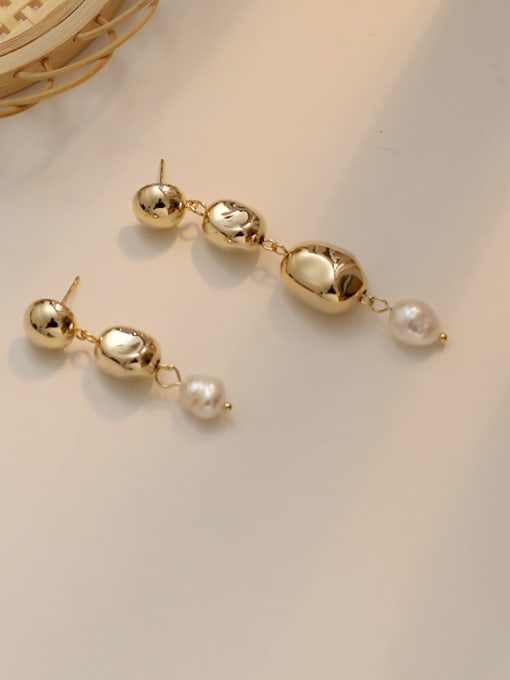 HYACINTH Copper Imitation Pearl Geometric Minimalist Drop Trend Korean Fashion Earring 3