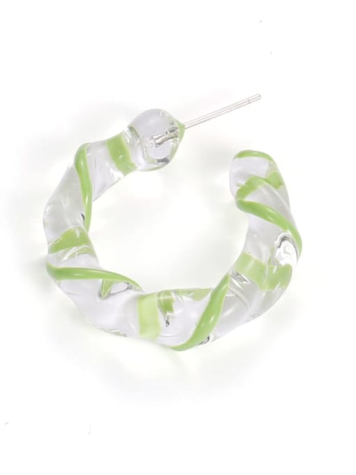 Light green stripe single sale Hand  Glass Minimalist C Shape Single Earring(Single-Only One)
