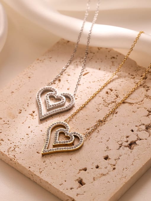 AOG Titanium Steel Cubic Zirconia Heart Minimalist Necklace 3