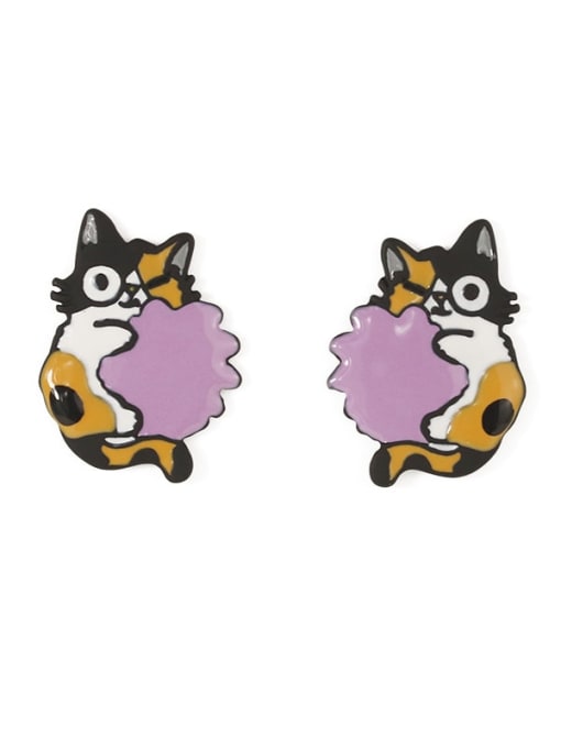 Five Color Alloy Enamel Cat Cute Stud Earring 3