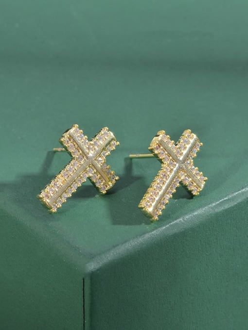 YOUH Brass Cubic Zirconia Cross Minimalist Stud Earring Set 1