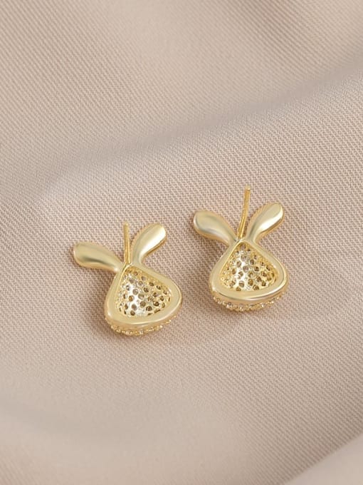 YOUH Brass Cubic Zirconia Enamel Rabbit Cute Stud Earring 1