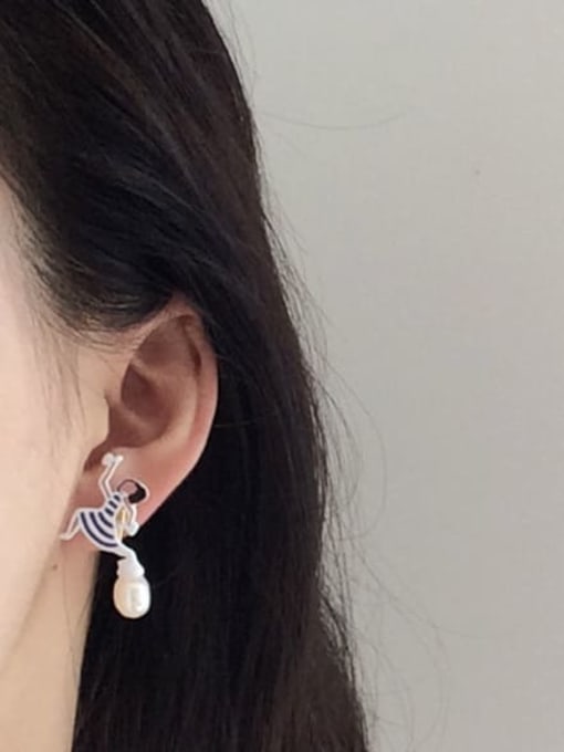 Five Color Alloy Imitation Pearl Enamel Irregular Cute Stud Earring 1
