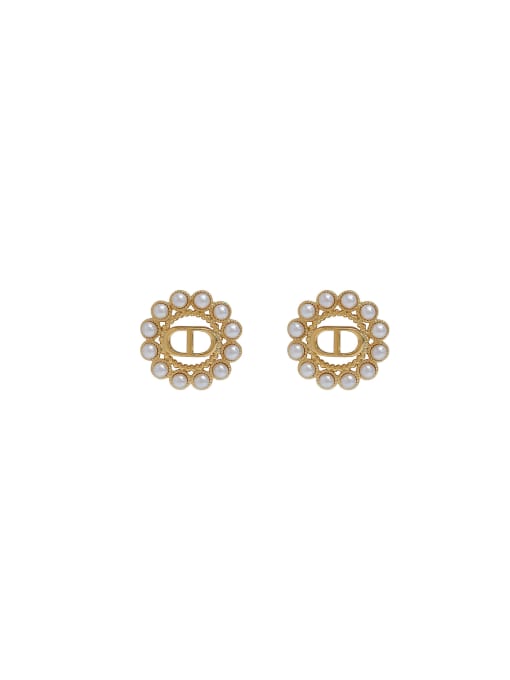 HYACINTH Brass Imitation Pearl Flower Trend Stud Earring 0