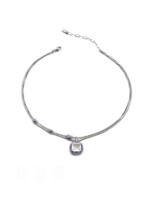 Lavender (square zircon) Titanium Steel Glass Stone Heart Hip Hop Necklace