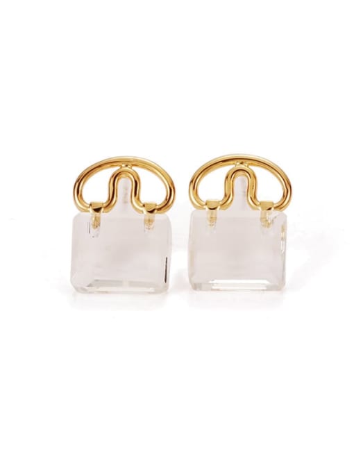 Five Color Brass Glass Stone Locket Minimalist Stud Earring 3
