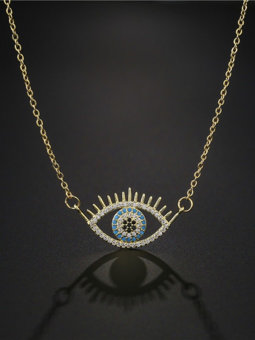 AOG Brass Cubic Zirconia Enamel Vintage Evil Eye  Pendant Necklace 1