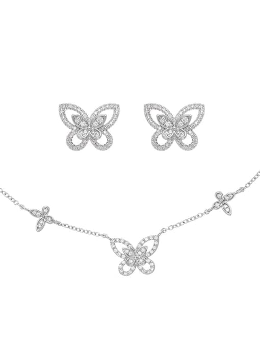 TINGS Brass Cubic Zirconia  Dainty Butterfly  Earring and Necklace Set 0