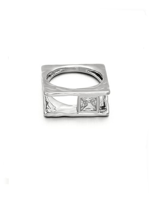 White Zircon Platinum Brass Cubic Zirconia Geometric Hip Hop Band Ring