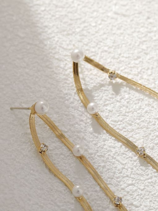 HYACINTH Brass Imitation Pearl Tassel Vintage Threader Earring 2