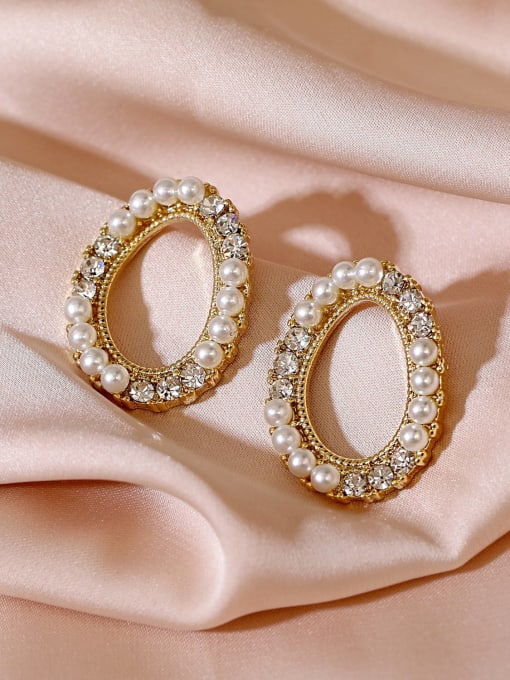 14k Gold Brass Imitation Pearl Geometric Trend Stud Earring