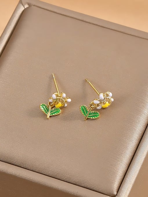 Gold ED65379 Brass Enamel Flower Dainty Stud Earring