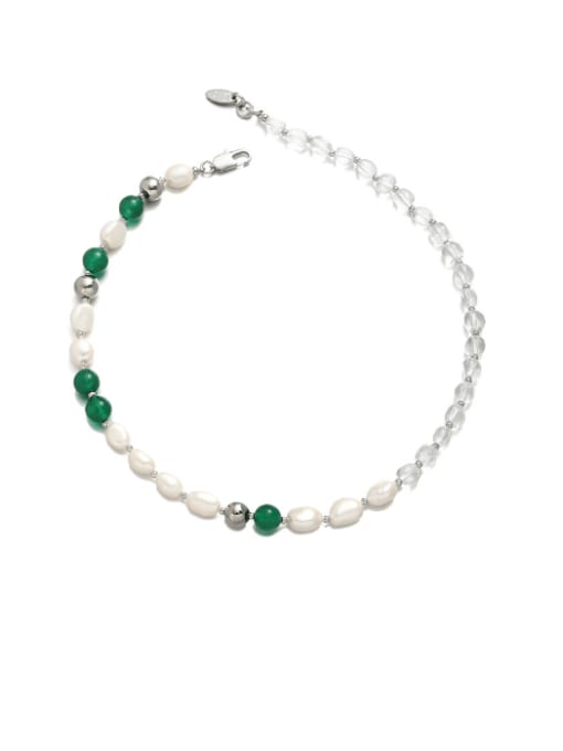 TINGS Brass Imitation Pearl Irregular Minimalist Asymmetrical Chain Beaded Necklace