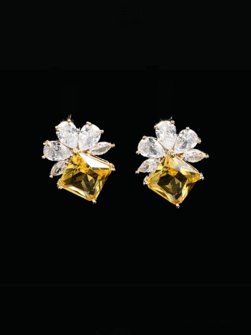 yellow Brass Cubic Zirconia Water Drop Luxury Stud Earring
