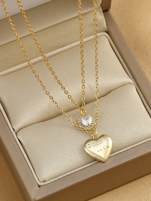 Gold XL62543 Brass Cubic Zirconia Heart Trend Multi Strand Necklace