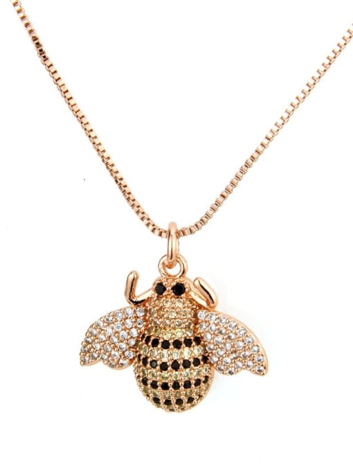 renchi Brass cubic zirconia cut bee Pendant Necklace 3
