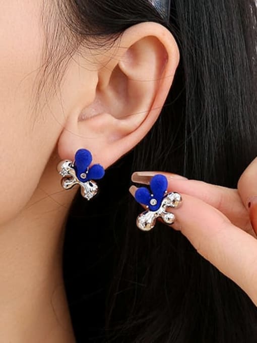 Five Color Brass Enamel Flower Vintage Stud Earring 1