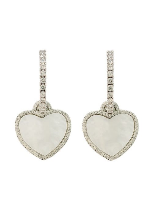 Steel color Brass Cubic Zirconia Heart Dainty Drop Earring