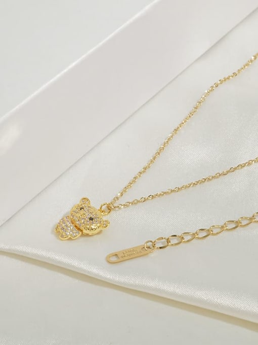 Gold X254 Brass Cubic Zirconia Bear Cute Necklace
