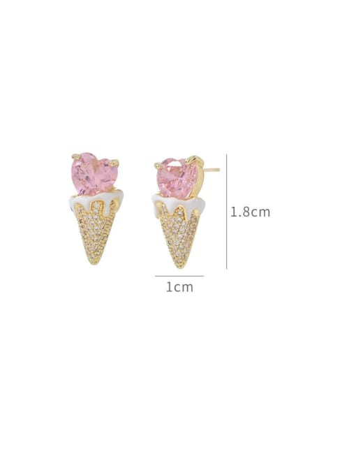 YOUH Brass Cubic Zirconia Pink Ice cream Dainty Stud Earring 3
