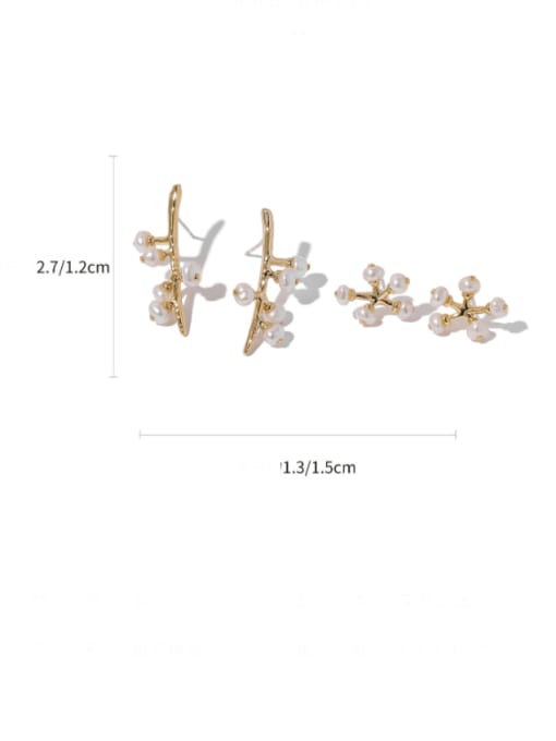 Five Color Brass Imitation Pearl Tree Minimalist Stud Earring 3