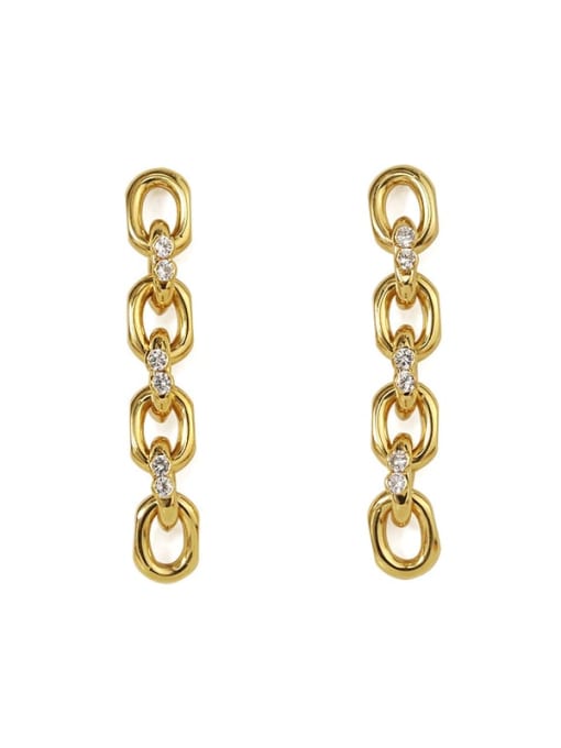 Gold Brass Cubic Zirconia Geometric  Chain Vintage Drop Earring