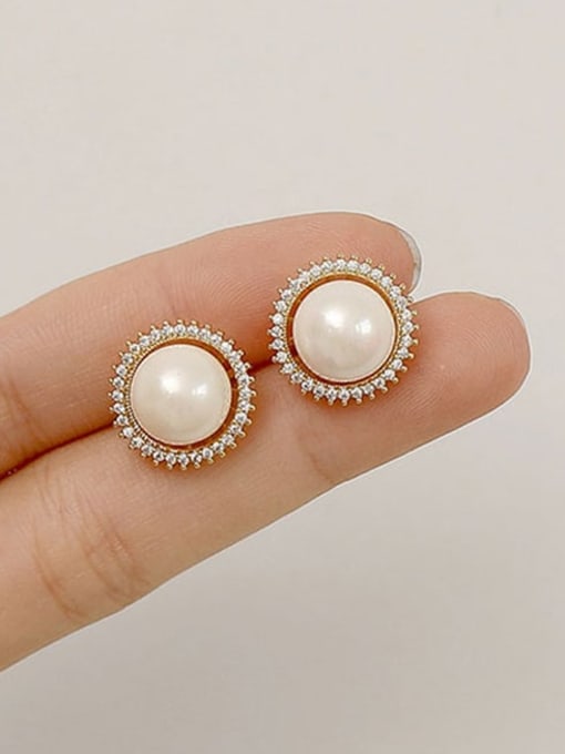 HYACINTH Brass Imitation Pearl Flower Ethnic Stud Trend Korean Fashion Earring 0