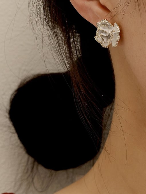 HYACINTH Brass Cubic Zirconia Enamel Flower Vintage Stud Trend Korean Fashion Earring 1
