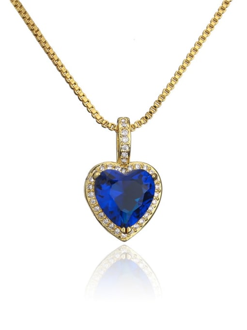 20822 Brass Cubic Zirconia Trend Heart  Pendant Necklace