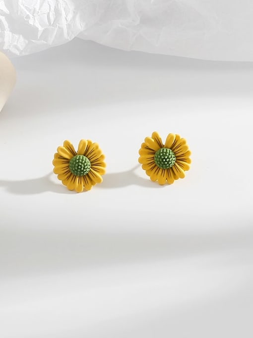 yellow Copper Enamel Geometric Cute Flowers  Stud Trend Korean Fashion Earring