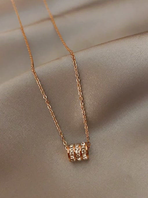 Rose Gold Titanium Rhinestone White Locket Classic Necklace