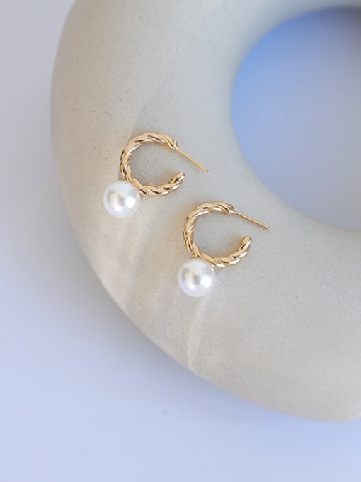 Five Color Brass Imitation Pearl Geometric Vintage Huggie Earring 2