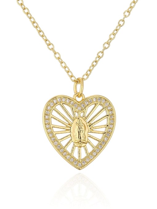 21977 Brass Cubic Zirconia Heart Vintage Regligious Necklace