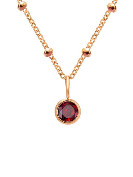 January Red Rose Gold Stainless steel Birthstone Geometric Minimalist Necklace