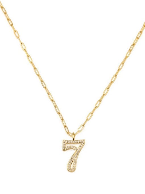 7 Brass Cubic Zirconia Number Dainty Pendant Necklace