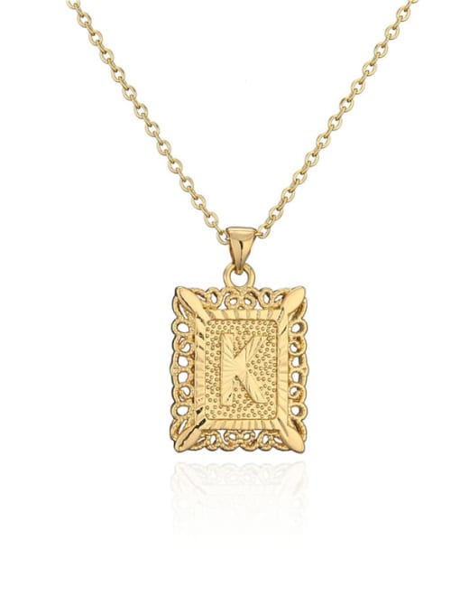 K Brass Letter Vintage Holllow Geometric Pendant Necklace