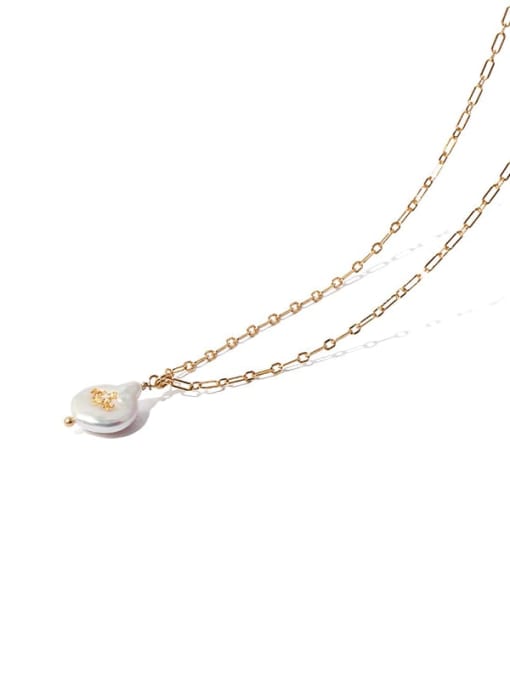 TINGS Brass Freshwater Pearl Geometric Hip Hop Necklace 0