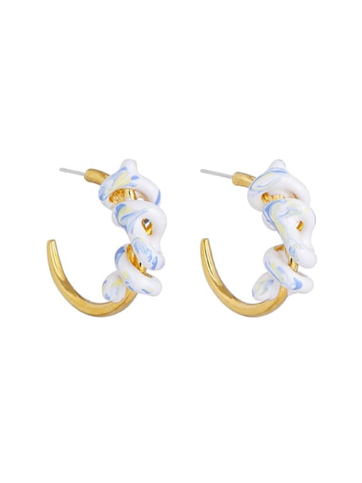 C-shaped earrings Brass Enamel Geometric Minimalist Stud Earring