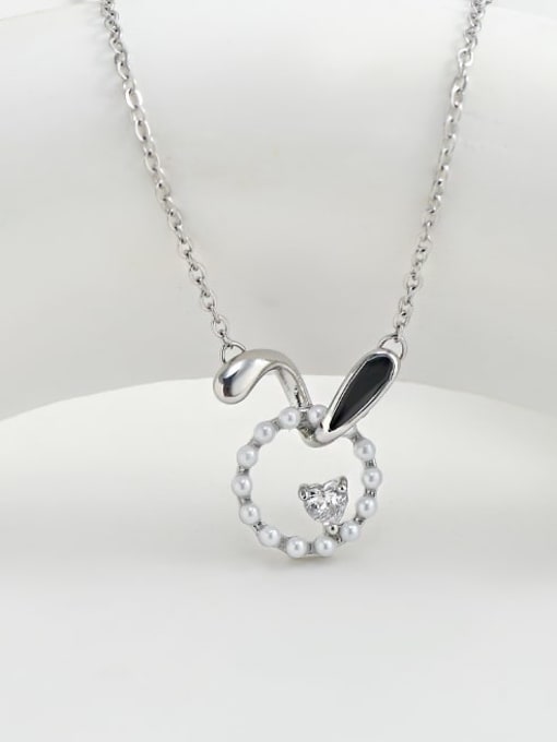 xl63894 platinum Brass Imitation Pearl Rabbit Minimalist Necklace