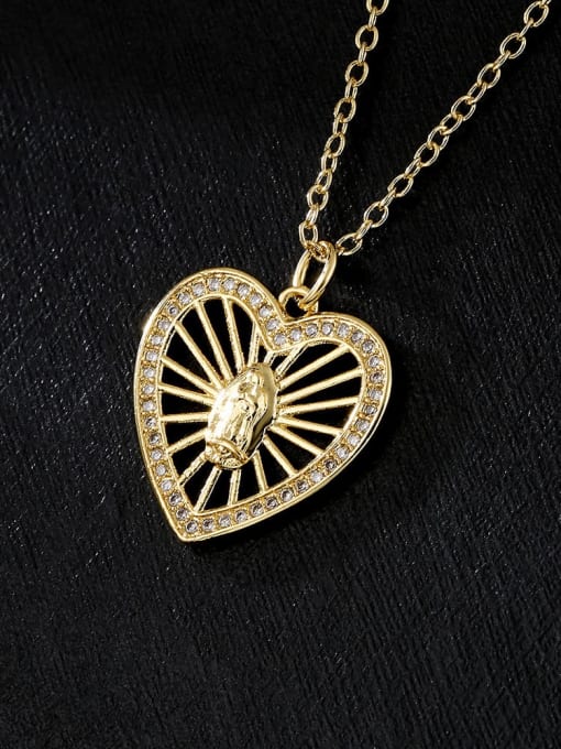 AOG Brass Cubic Zirconia Heart Vintage Regligious Necklace 1