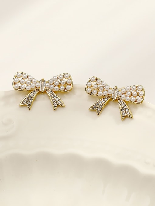 HYACINTH Brass Imitation Pearl Butterfly Vintage Stud Trend Korean Fashion Earring 2