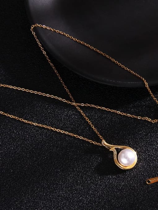 a257 Copper Imitation Pearl Bear Trend Pendant Necklace