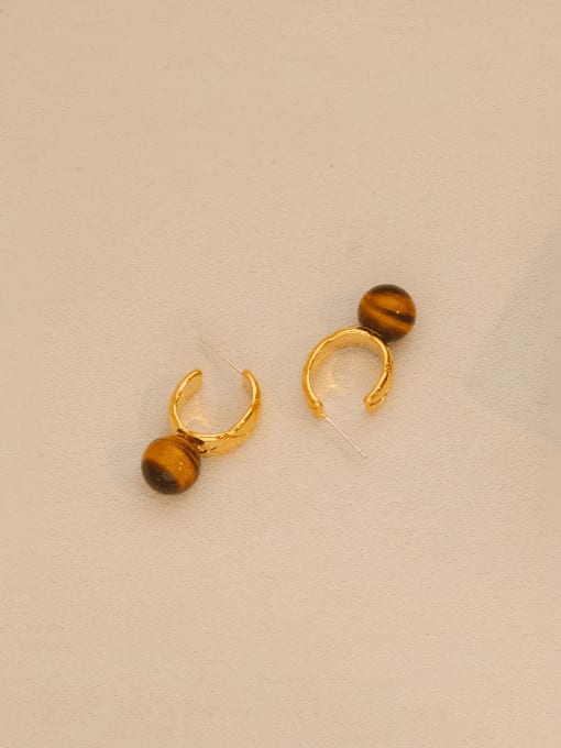 18K Gold Brass Tiger Eye Geometric Vintage Drop Earring