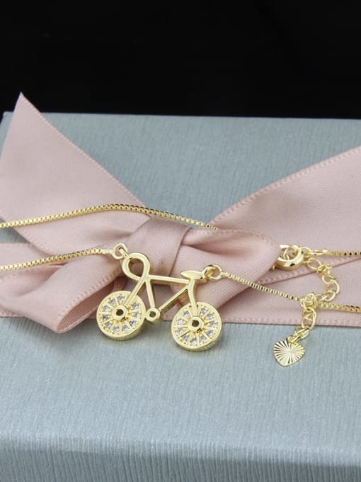 renchi Brass Cubic Zirconia Irregular Minimalist Bike Pendant  Necklace 1