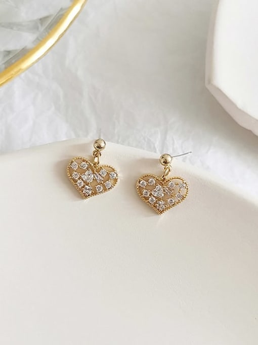 14K gold Copper Cubic Zirconia Heart Cute Stud Trend Korean Fashion Earring