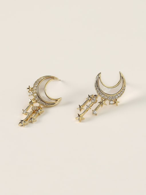 14k Gold Brass Cubic Zirconia Moon Vintage Drop Trend Korean Fashion Earring